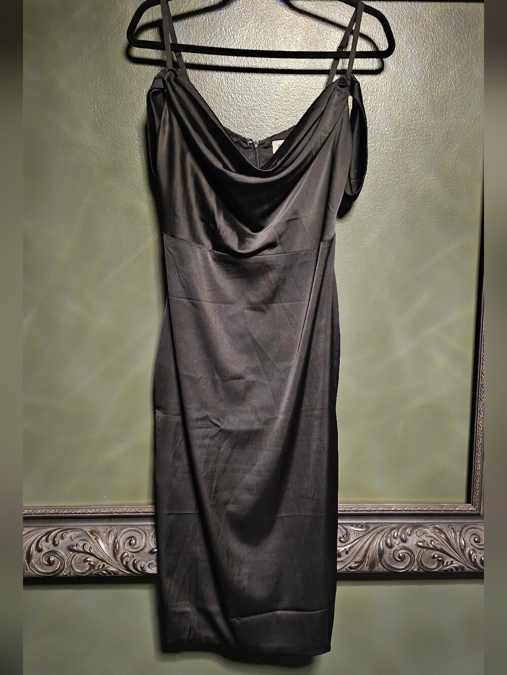 Oh Polly Black Off The Shoulder Cowl Midi Dress